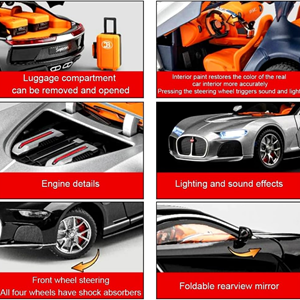 ماشین اسباب بازی فلزی بوگاتی نقره ای سقف مشکی 1:24 Diecast Bugatti Atlantic_اسباب بازی
